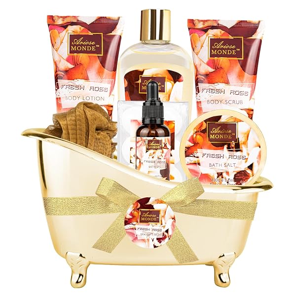 Spa Bath Gift Basket Set, Lavender Home Spa Gift for Women, with Shower Gel, Bubble Bath, Body Butter, Bath Salt, Bath B
