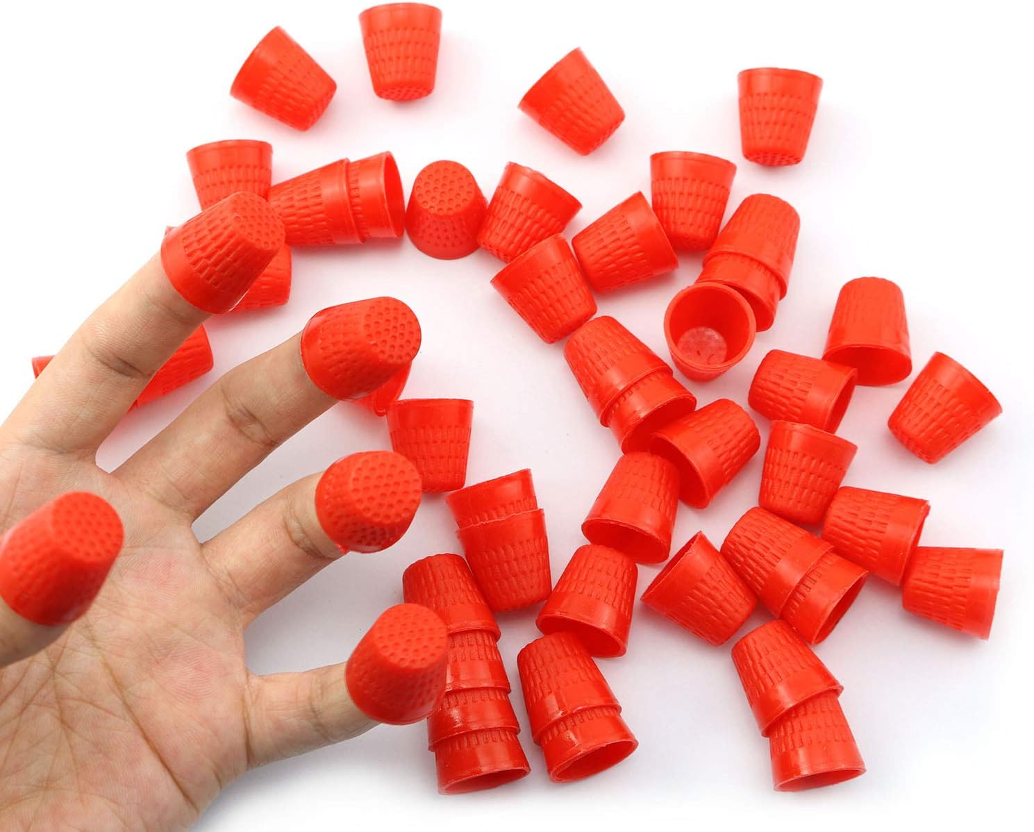 NX Garden 50pcs Plastic Sewing Quilting Thimbles for DIY Craft Finger Protector, Sewing and Repairing Accessories, Red