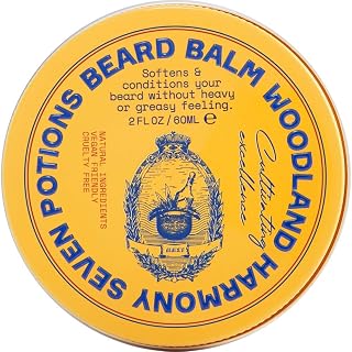 Seven Potions Woodland Harmony Beard Balm 2oz - 100% Natural Jojoba Oil Softener, Nourishes Softens Stops Itch Shiny Beard