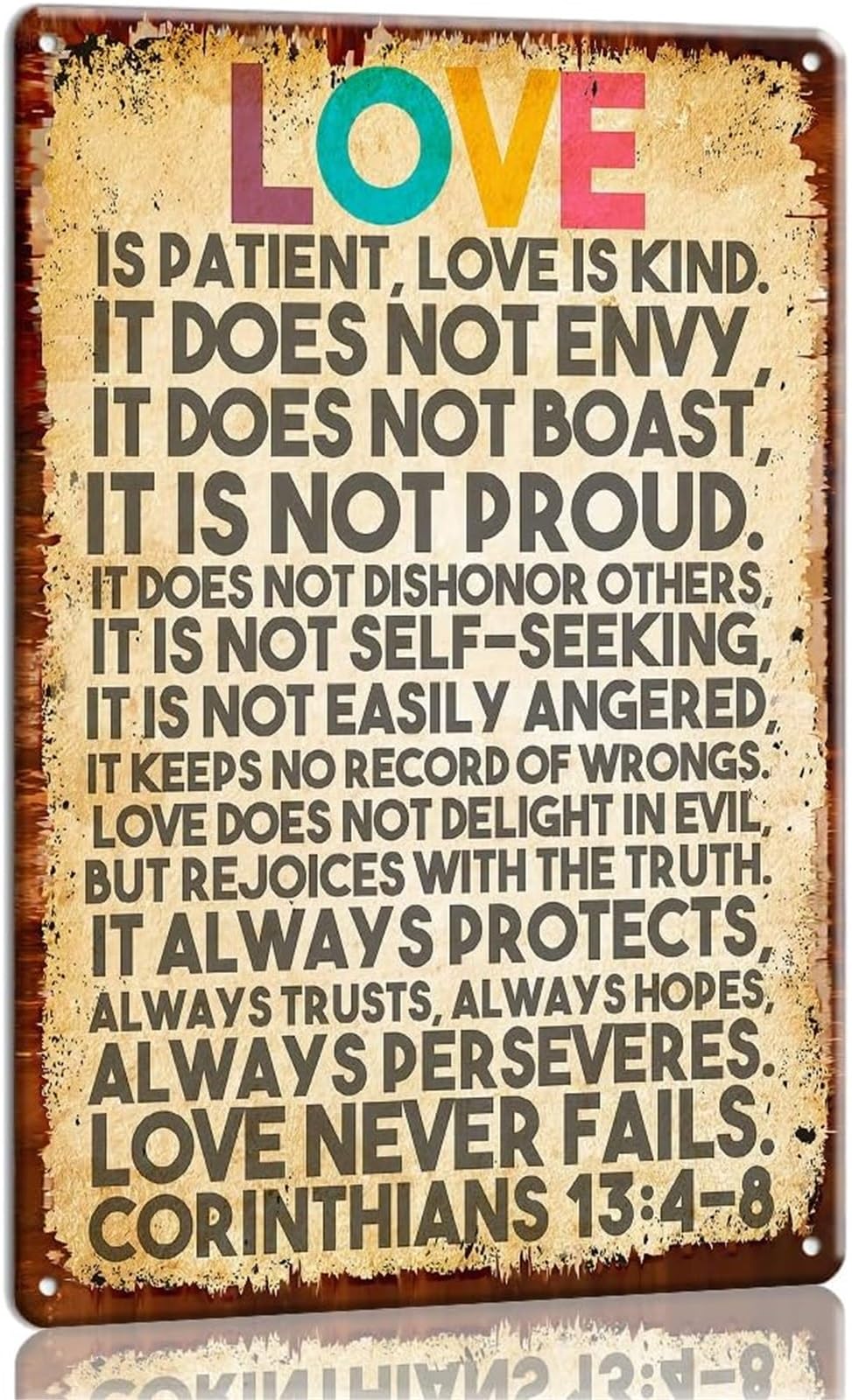 EKFBQBGW 1 Corinthians 13 4 8 Metal Sign Love Is Patient Love Is Kind Bible Verse Wedding Wall Hanging 8 X 12 in