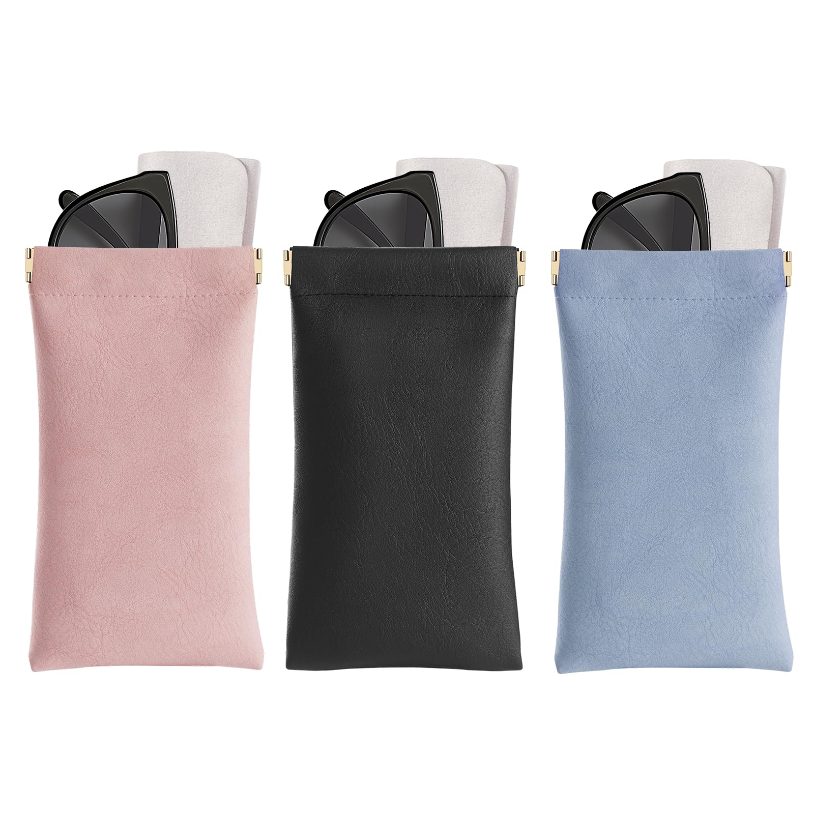 Marvolia Sunglass Case, Portable Squeeze Top Glasses Cases Soft Eyeglass Cases for Women Men Pu Leather Glasses Pouch