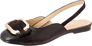 Leather x Suede square toe flat classic slingbacks with a matching buckle