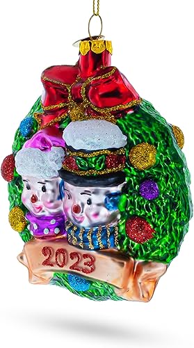 Miniatura 2 de BestPysanky Adorno de Navidad de cristal con corona para muñecos de nieve con fecha 2023