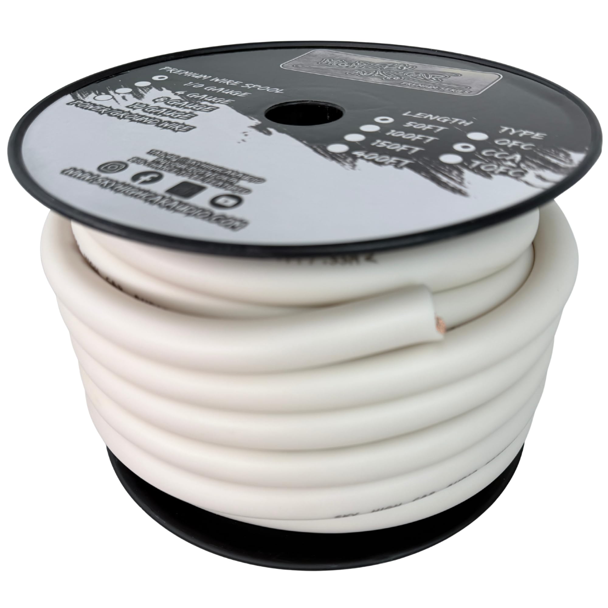 50 ft CCA 1/0 Gauge Oversized White Power Ground Wire Sky High Car Audio