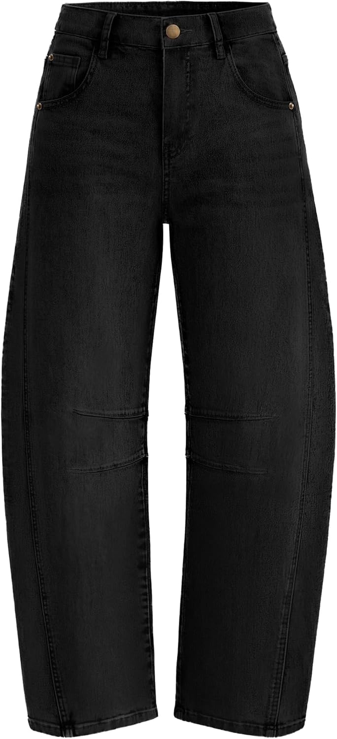 ZESICA Womens Barrel Jeans for Women Trendy 2026 High Waisted Wide Leg Stretchy Baggy Ankle Denim Pants with Pockets