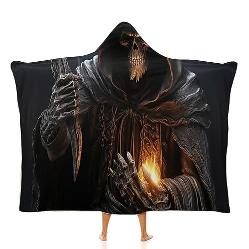 Grim Reaper Fleece Wearable Blanket Hoodie with Hood Oversized Sweatshirt