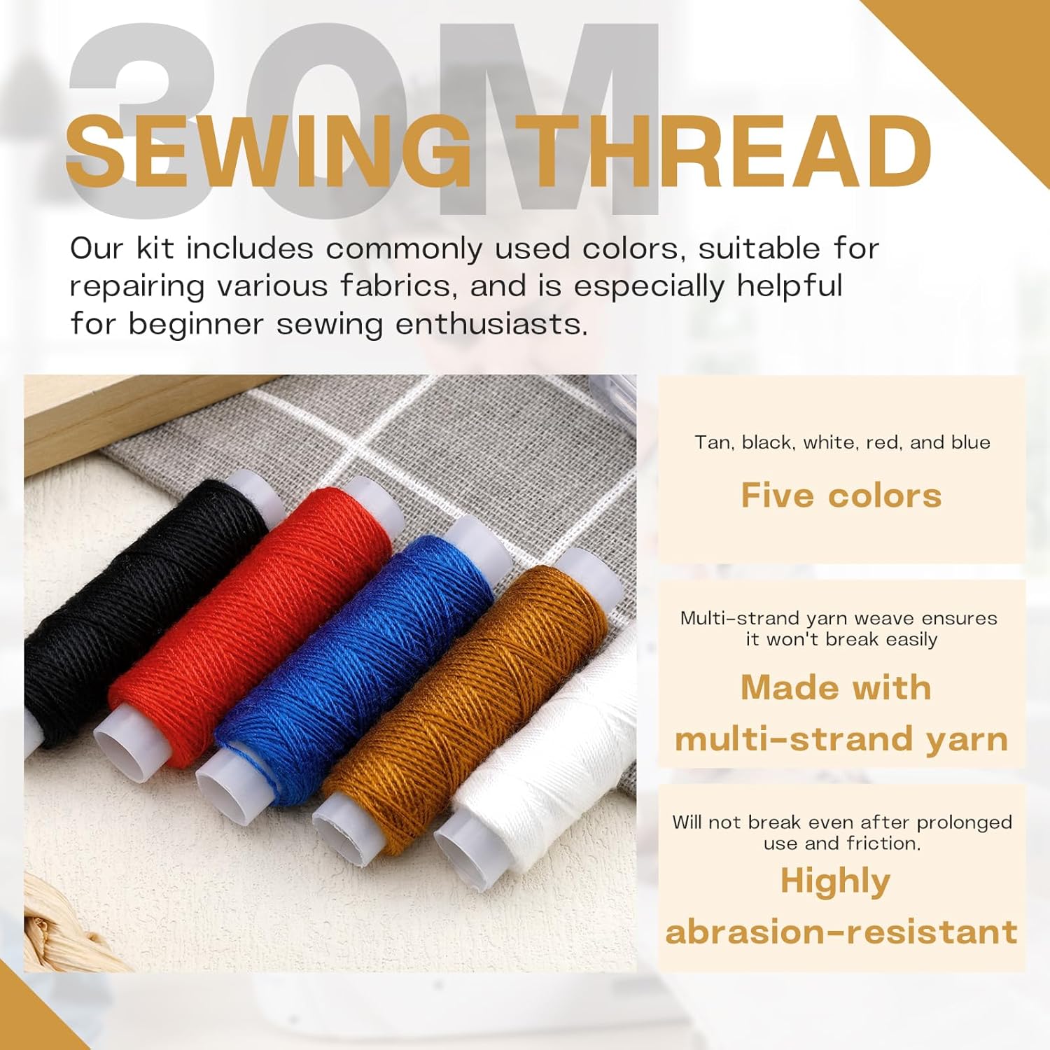 37 PCS Big Eye Steel Sewing Needles Kit, Steels Needle for Hand Sewing with Thimble, Threader, Thread Rippers for Beginner Traveler and Clothing Repair - Image 6