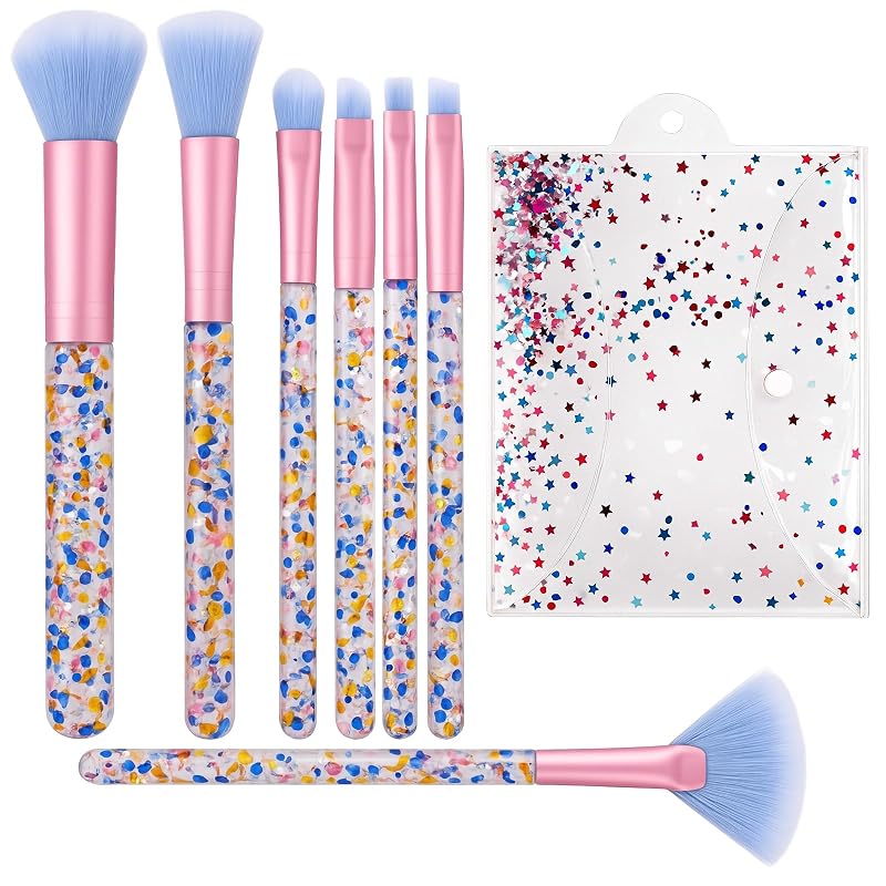 Kit com 7 pincéis de maquiagem Pretwad com cabos de lantejoulas azuis