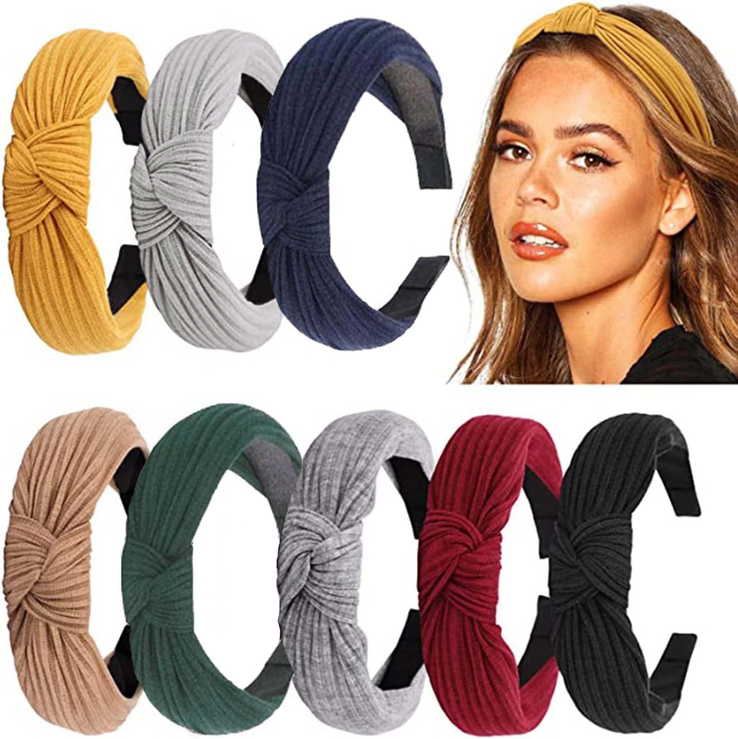 8 Pack Women's Wide Plain Headbands,Fabric Hair Band,Elastic Hair Band Hair Accessories for Women and Girls