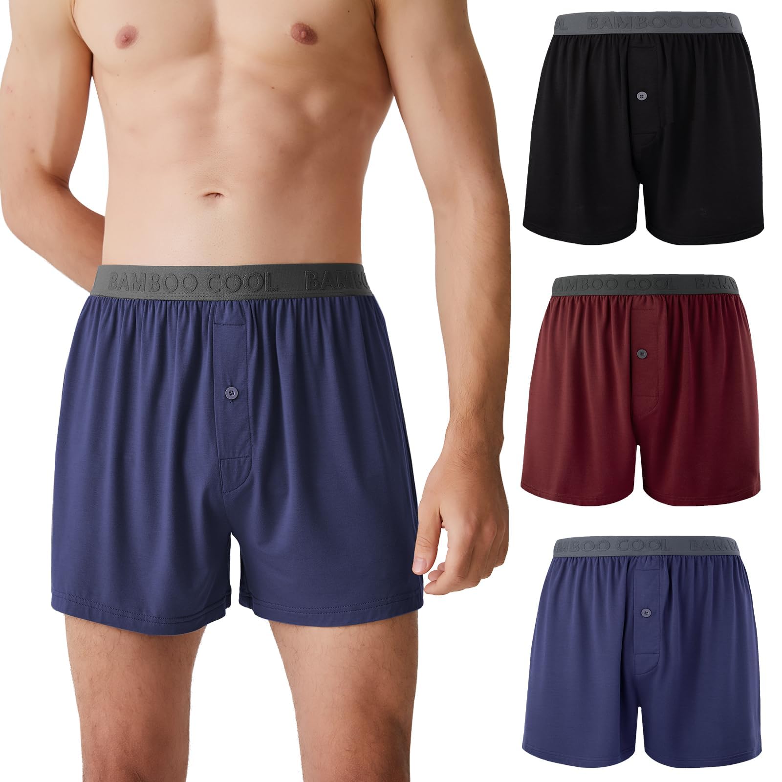 BAMBOO COOL Men's Boxer Shorts, Soft Breathable Loose Underwear Multipack