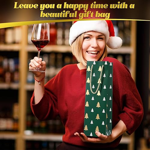 Miniatura 10 de Woanger 60 bolsas de regalo de vino de Navidad, bolsas de vino de papel kraft a granel con asa, bolsas de regalo de color rojo, verde y blanco, con