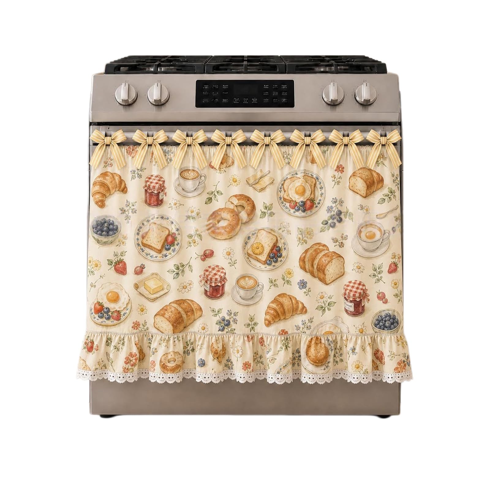 PANGBOER Polyester Kitchen Appliance Cover Over Skirt Curtain with Bowtie Closure and Rural Pattern for Home Decoration Stove Skirt Curtain