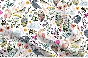Dreams Large Birds Botanical Floral Owl Fern Green Bird Woodland Petal Signature Cotton Fat Quarter
