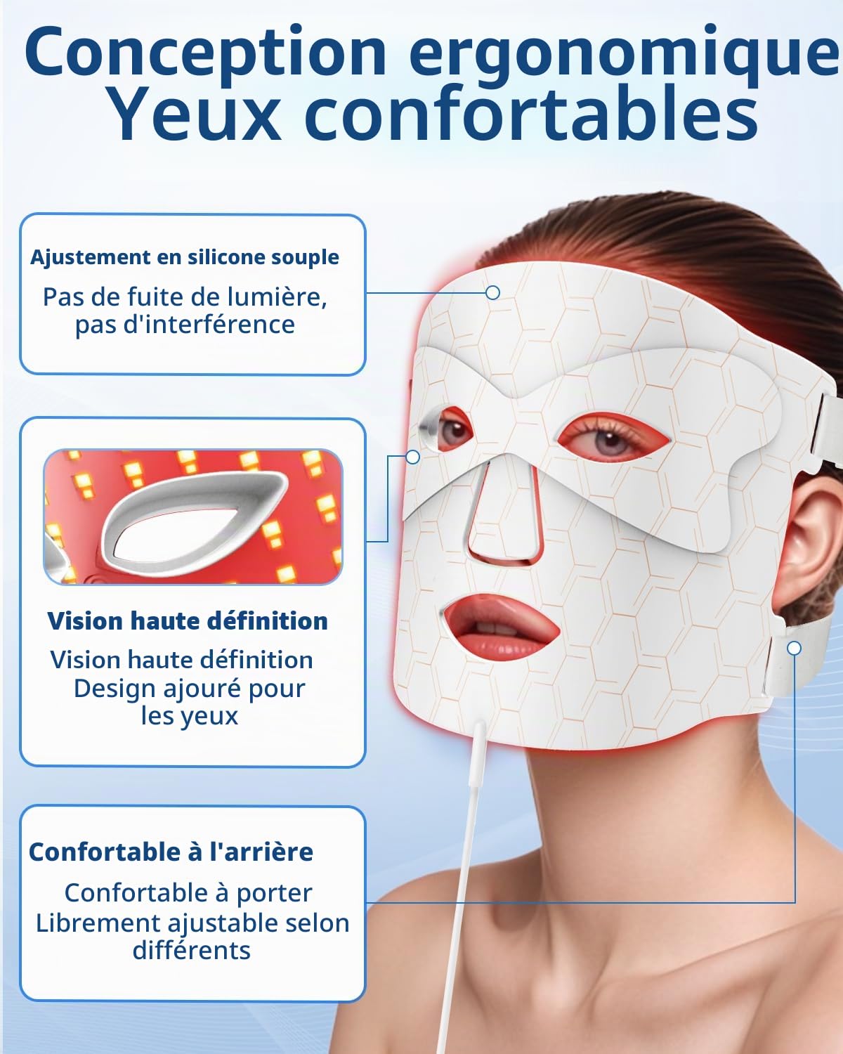 Masque LED Visage Luminothérapie, 7 Couleurs Masque Luminothérapie Visage Réduction des Rides et Rajeunissement de Peau, Red Light Therapy pour les Soins de la Peau à Domicile(Blanc)