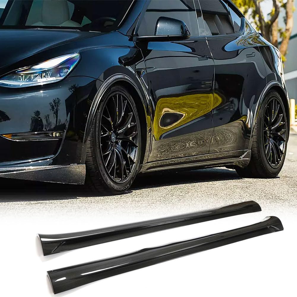 Real Carbon Fiber Side Skirts Compatible with Tesla Model Y 2020-2024 4-Door Under Door Rocker Panels Valance Extension Lip Factory Outlet Model Y Accessories