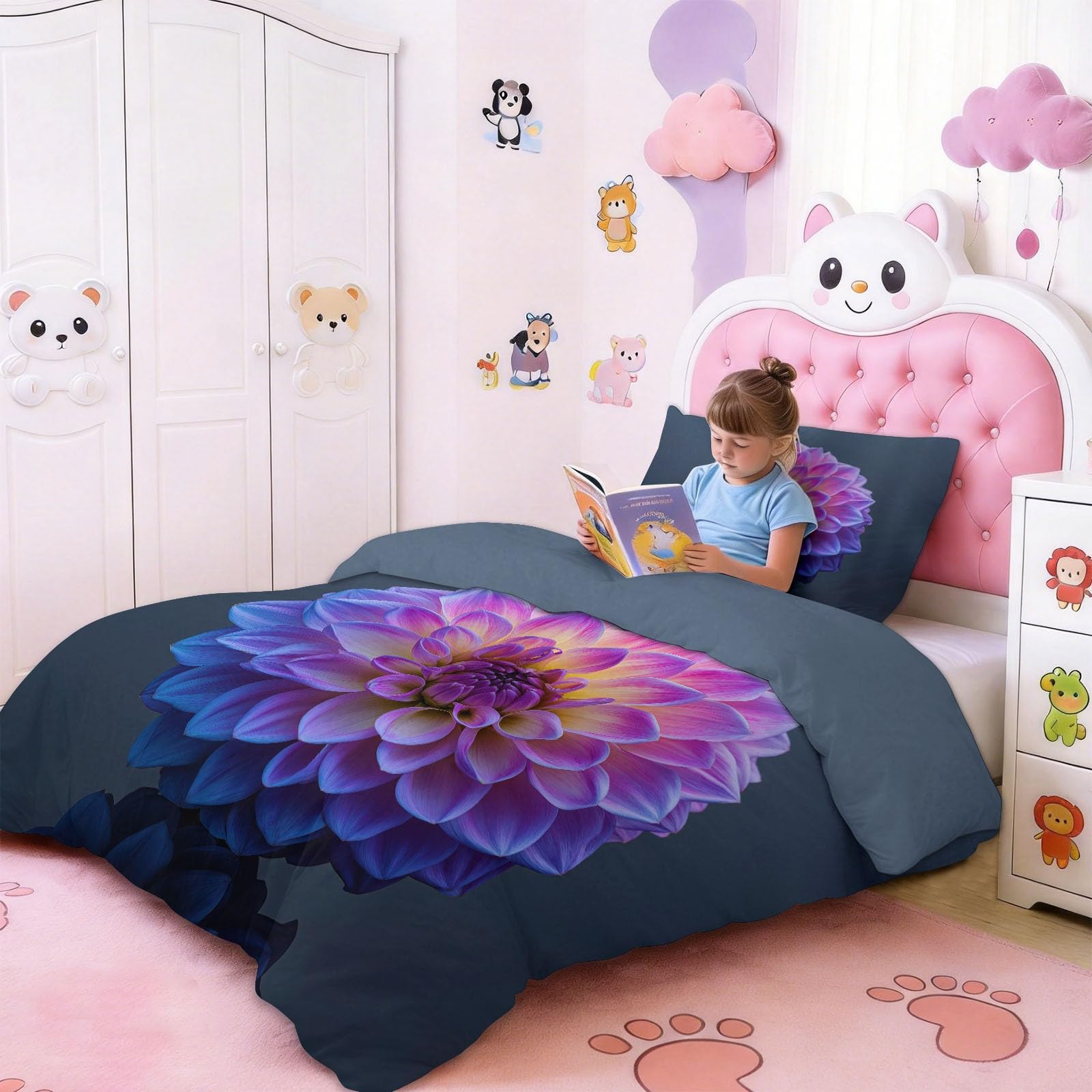 200 x 200 cm Zestaw pościeli dziecięcej, naturalna poszewka na kołdrę z nadrukiem 3D - Miękka i wygodna poszwa na kołdrę 3-częściowa poszwa na kołdrę z 2 poszewkami na poduszki, szara