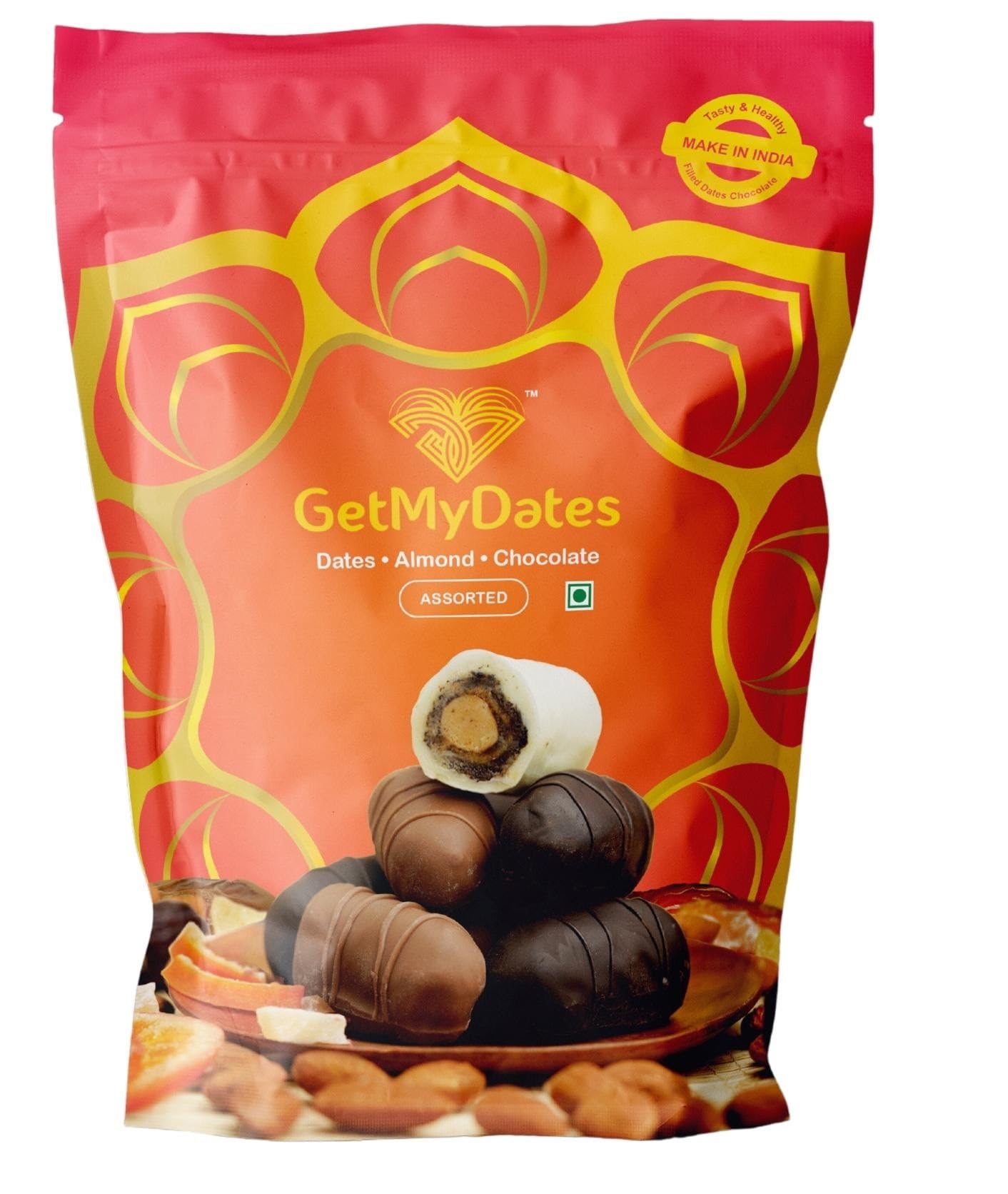 GetMyDates Dates Chocolate With Almond Gift Pack Almond Chocolate In Assorted Milk, White, Dark Chocolate In Arabian Dates Refined Sugar Free Healthy Snacks 120gm (B0CT8KKCH6) Amazon Price History, Amazon Price Tracker
