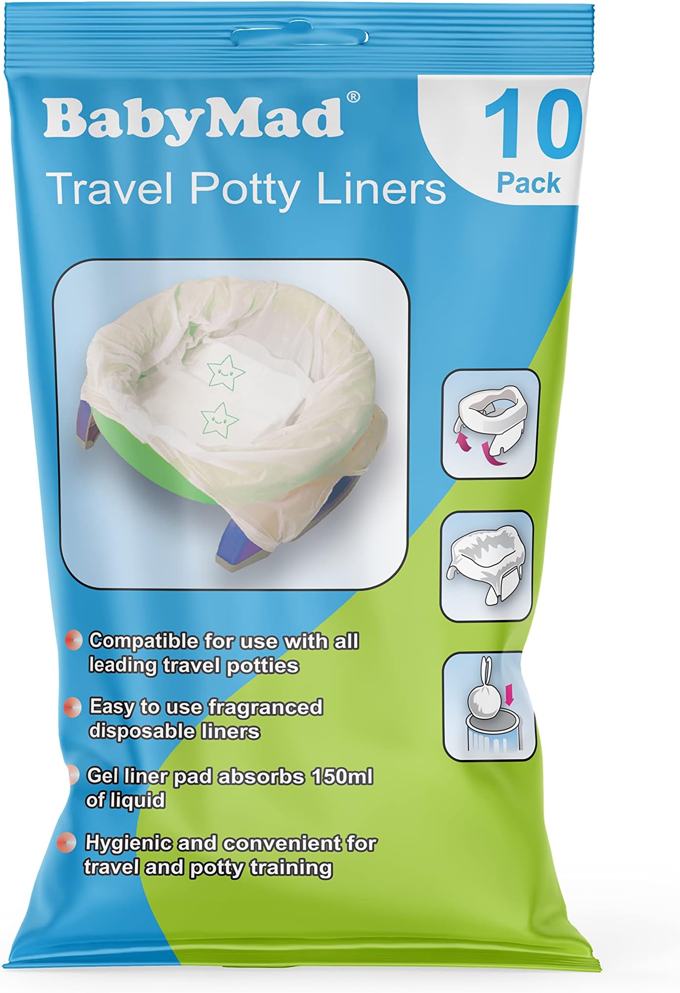 Travel Potty Liners Disposable (Pack of 10) - Use Liner with Many Leading Potties