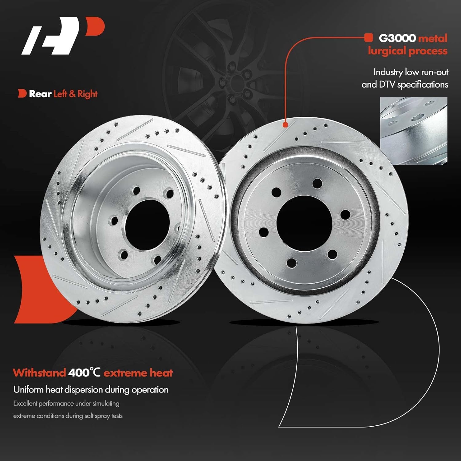 A-Premium Front & Rear Drilled and Slotted Disc Brake Rotors + Ceramic Pads Kit Compatible with Select Ford Models - For F-150 2012 2013 2014 2015 2016 2017 2018 2019 2020, 12-PC Set