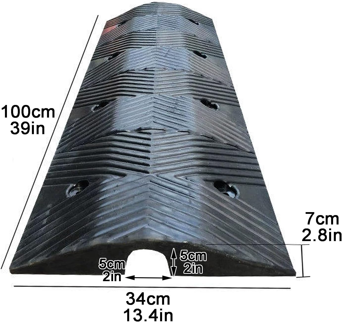 Heavy-Duty Rubber Cable Ramp Protector 10T/22,046lbs - 1-Channel for Driveways, Factories, Supermarkets & Warehouses (5x5cm/2x2in) - Durable, Slip-Resistant Design