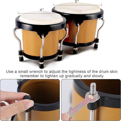 Miniatura 15 de EastRock Bongo - Juego de tambor de 4 y 5 pulgadas para adultos, tambor de percusión con llave de afinación (azul)