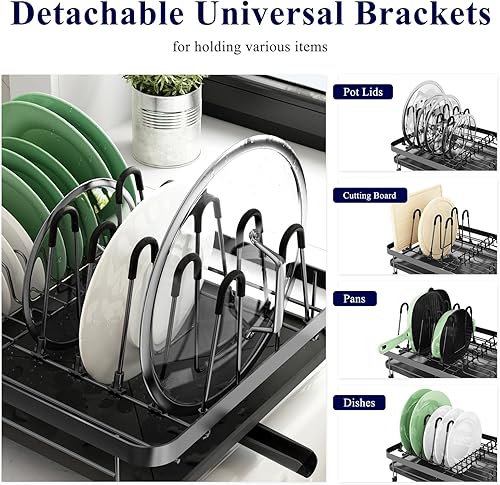 Miniatura 2 de Kitsure Escurridor de platos de cocina, escurridor extensible con gran capacidad, escurridor de platos multiusos con soportes desmontables para