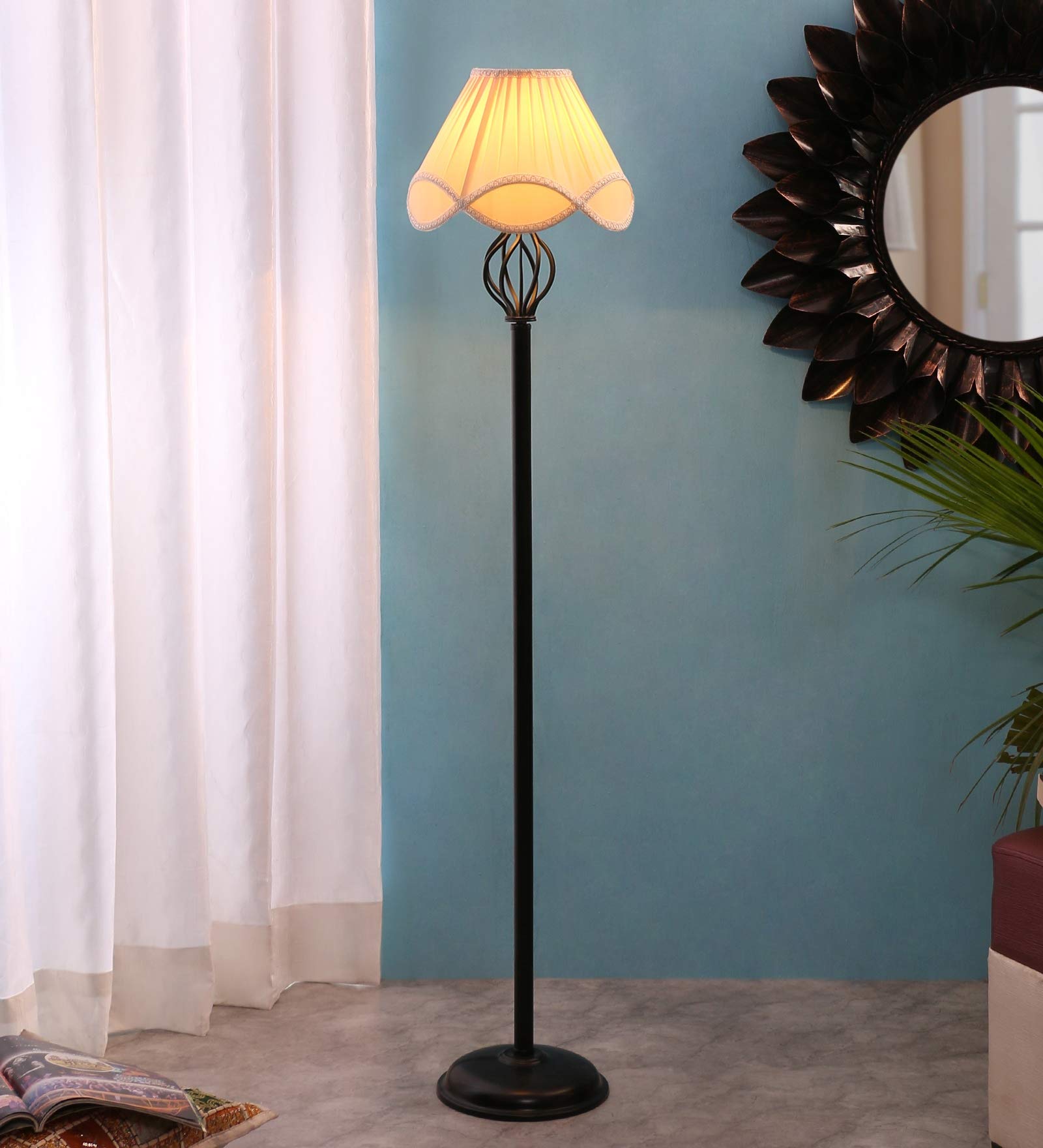 Devansh Vintage Cotton Off White Floor Lamp-image-6