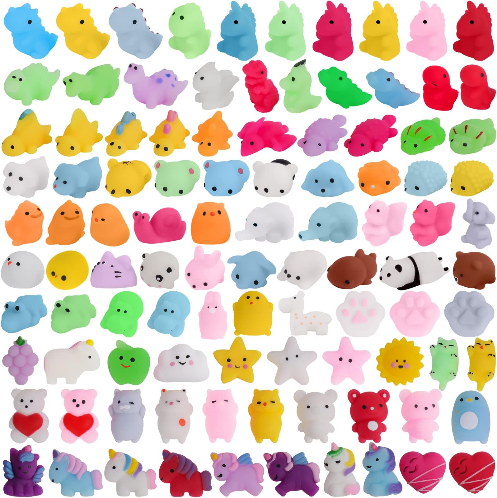 100Pcs Mochi Squishy Toys Party Favors for Kids, Kawaii Squishies Bulk Stress Reliever Toys Animal Squishies - Perfect as Easter Egg Stuffers and Easter Egg Fillers Classroom Prizes Birthday Gift