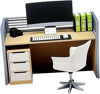 Sharplace Dollhouse Decoration Office Furniture Mini Computer Desk Model 1/12 Miniature Tiny Computer Model Ornaments Role Play Toy, Set B