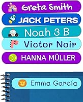 Vista 20 de 50 calcomanías con nombre personalizadas para niños. Etiquetas adhesivas para escuela, jardín de infantes, libros, juguetes y Tupperware. Etiquetas