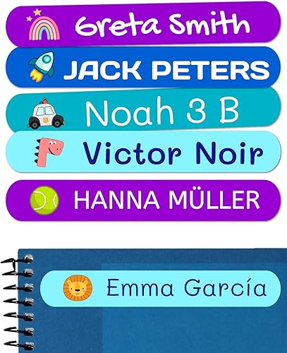 Miniatura 20 de 50 calcomanías con nombre personalizadas para niños. Etiquetas adhesivas para escuela, jardín de infantes, libros, juguetes y Tupperware. Etiquetas