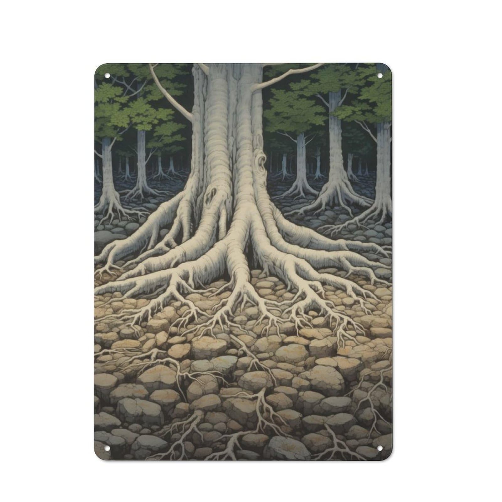 Junmoney Tree Root Japan Painting For Lounge Or Reading Corner, Rustic Tin Sign 40X30cm, For An Autumn Update To Lounge And Reading Corner