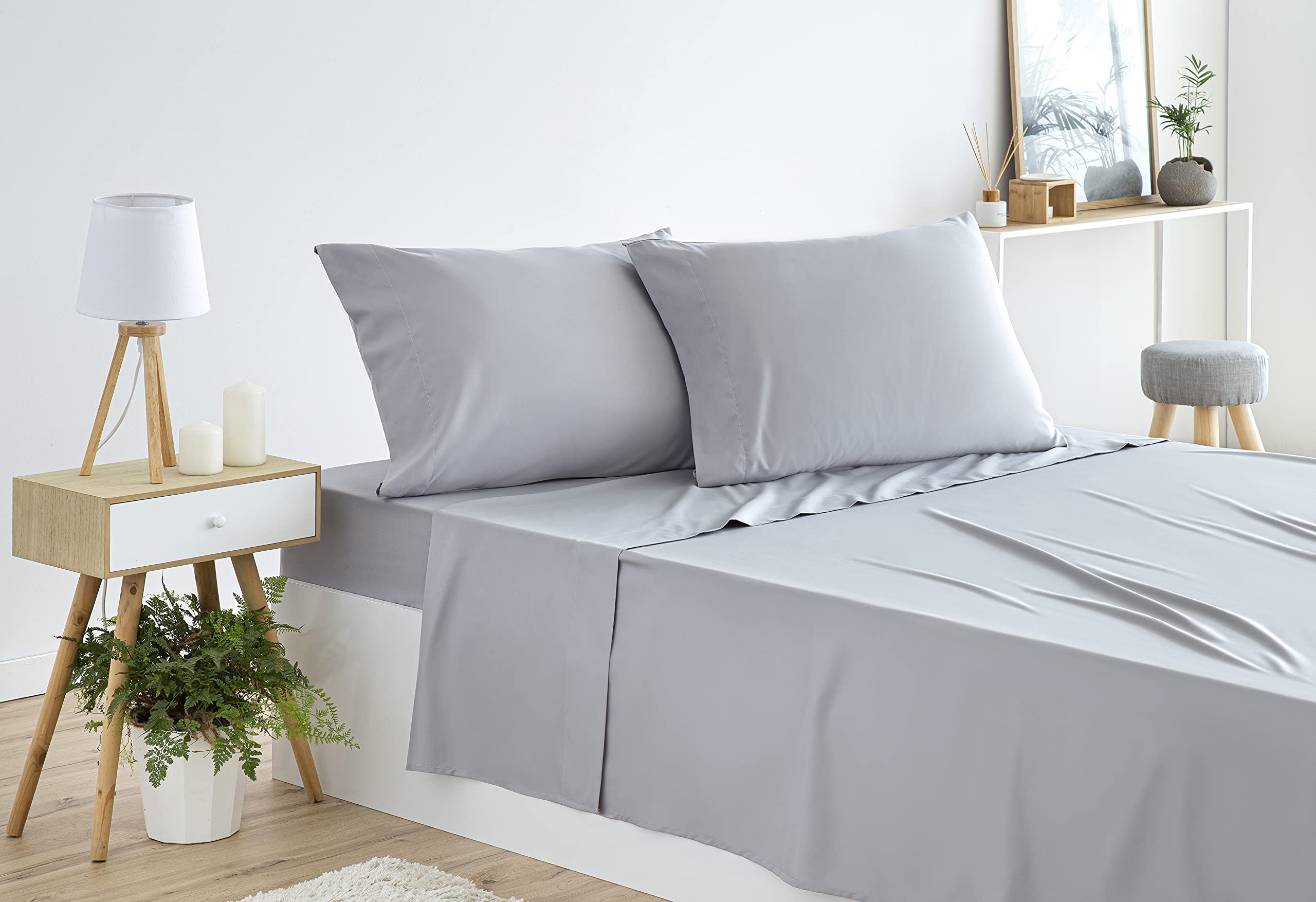 Confezione 2 Lenzuola Con Angoli Per Letto A Castello 76x190 Cm - Percalle Morbido 50% Cotone 50% Poliestere - Colore Argento - 4