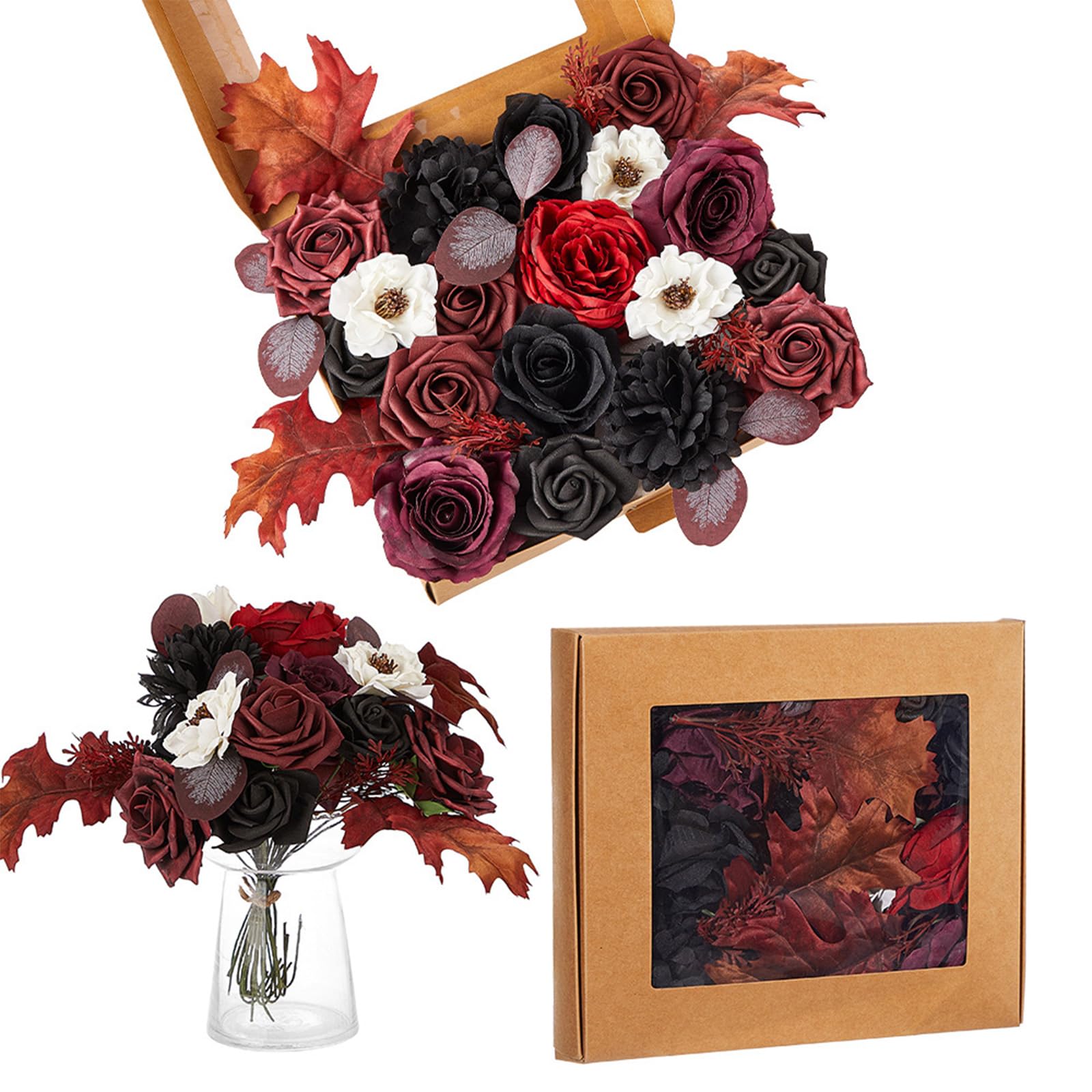 Hsioluted Halloween Flower Case with Pumpkin, Artificial Flower Arrangement for Halloween, Valentines Day, Photography Props Artificial Rose for Decorations Bouquets