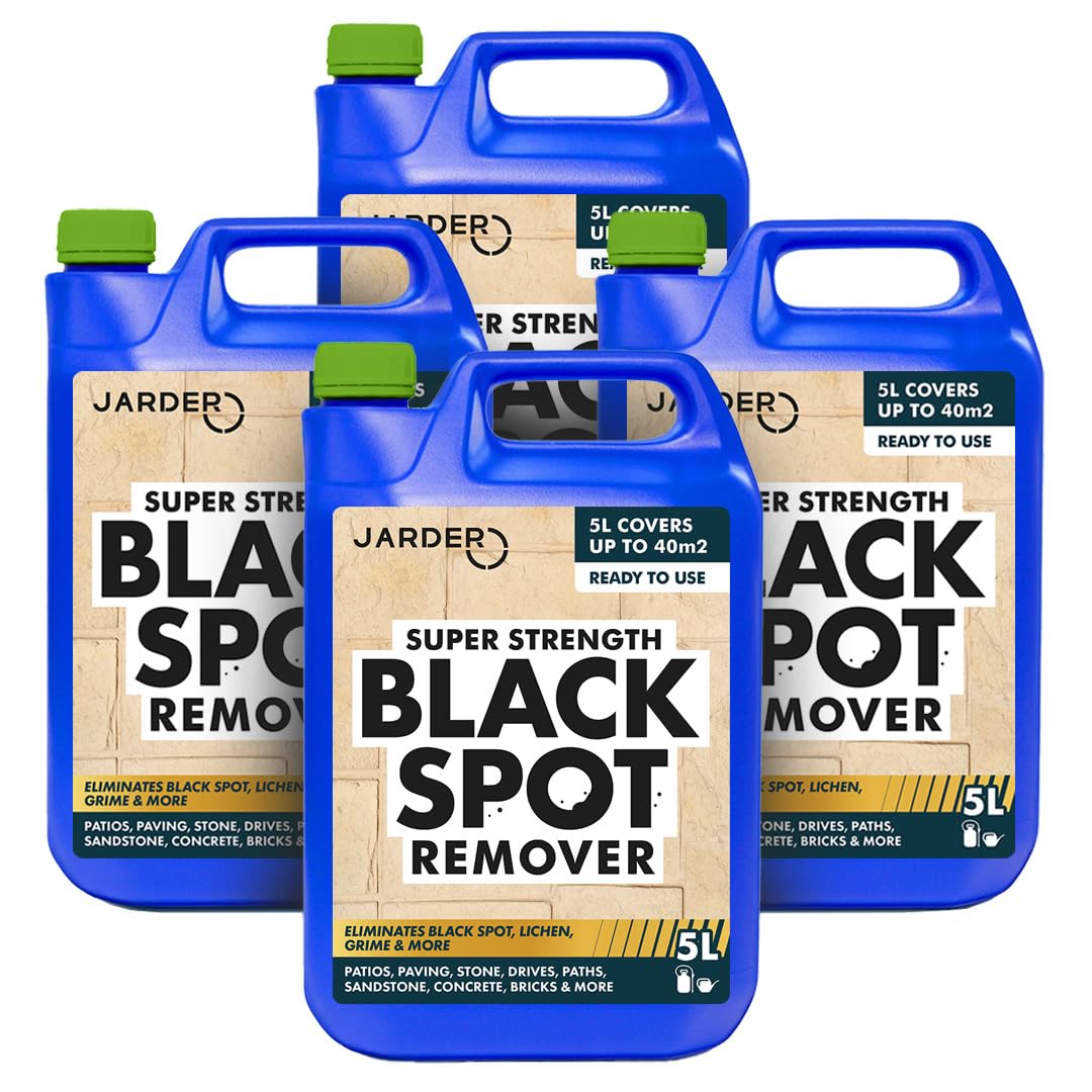 Jarder Super Strength Black Spot Remover 4 x 5L - Elimimates Black Spot, Lichen, Dirt, Grime, Mould and More - Use on Concrete, Block Paving, Patio Slabs, Driveways and More