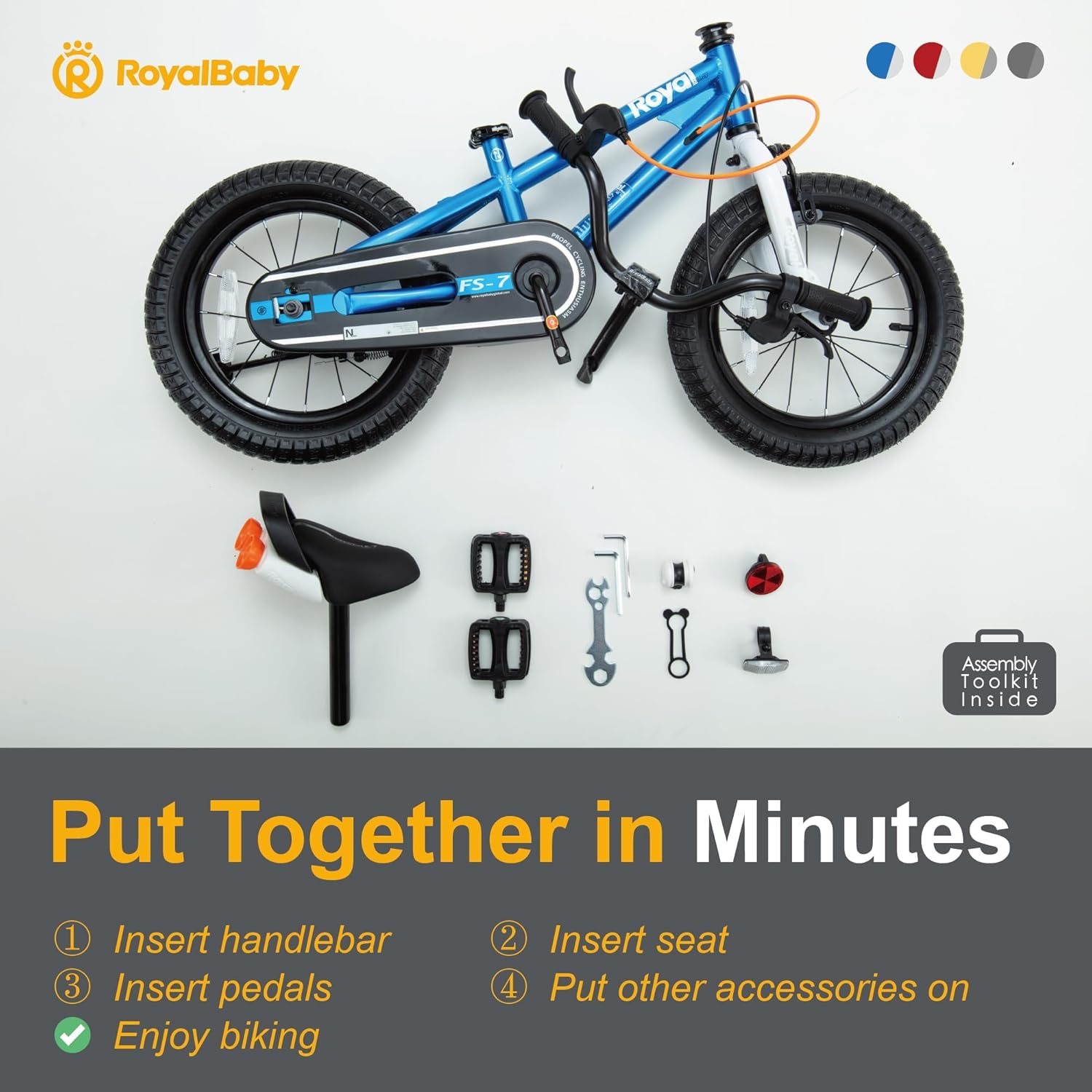 RoyalBaby Freestyle-7 Toddlers Kids Bike 12 Inch Wheel Dual Handbrakes Bicycle Beginners Boys Girls Ages 3-4 Years, Blue