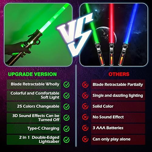 Miniatura 5 de Espada de luz de juguete para niños, juego de sable de luz recargable, espada de luz doble LED con clip para cinturón para guerreros de guerra de