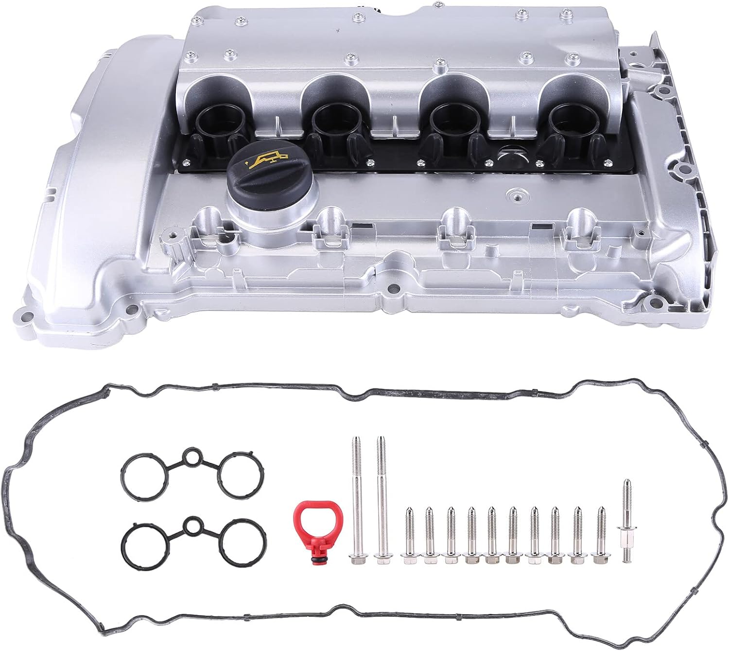Aluminum Engine Valve Cover with Gasket Bolts for 2007-2012 Mini Cooper S JCW L4 1.6L DOHC R55 R56 R59 1.6L Turbo Valve Cover Gasket Engine Oil Cap Replaces 11127646555 11127561714