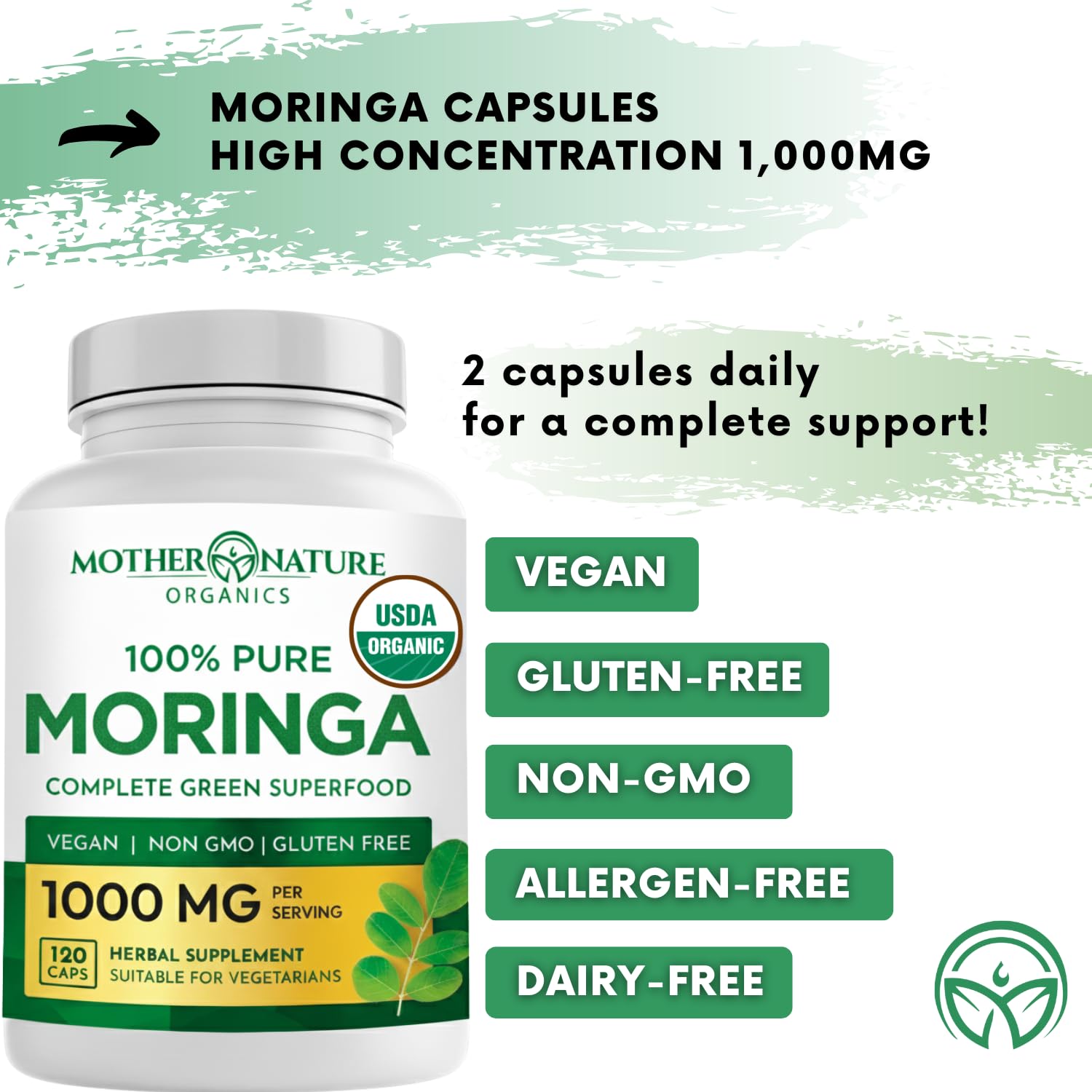 Organic Moringa Capsules, USDA Moringa Leaf Powder 1000mg, 120 Vegan Caps — Amazon image 9