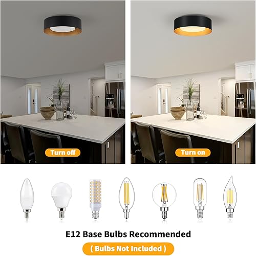 Miniatura 3 de Goomavi Lámparas de techo modernas de montaje empotrado, minimalista de 12.5 pulgadas, redonda cerca del techo, lámpara de techo de metal negro y