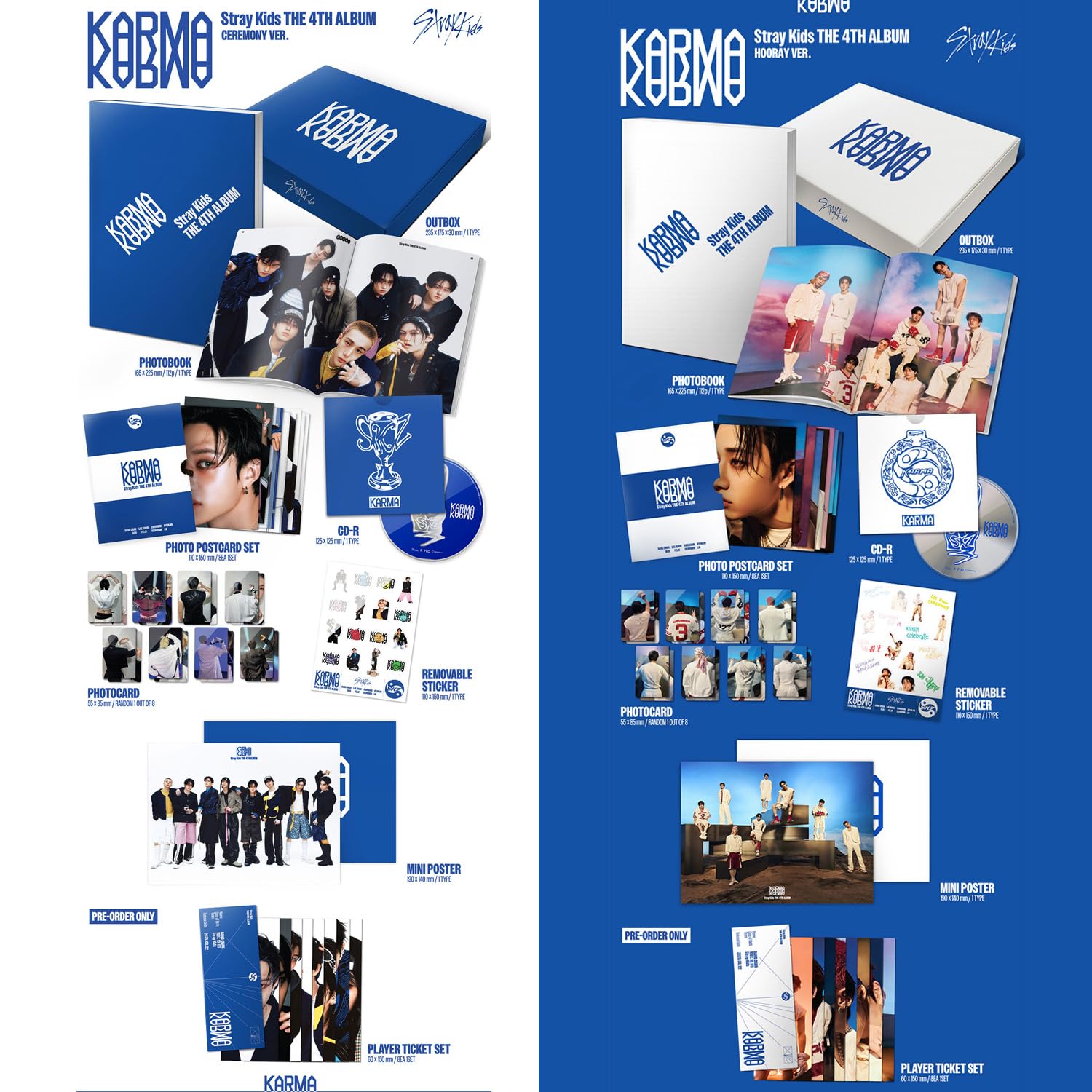 Stray-Kids - The 4th Album [KARMA] (HOORAY Ver.) Outbox + Photobook + Photo Postcard Set + CD-R + Removable Sticker + Mini poster + 2 Pin Badges + 5 Extra Photocards
