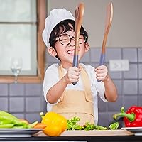 Vista 3 de Cucharas de madera de acacia para cocinar: juego de utensilios de cocina y cocina de 5 piezas - espátula de madera, cuchara ranurada y para pasta