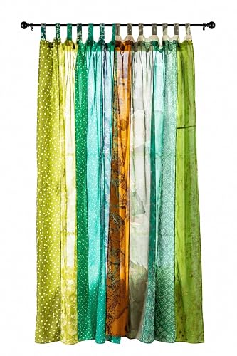 Hippie Colorful Curtains, Patchwork Green