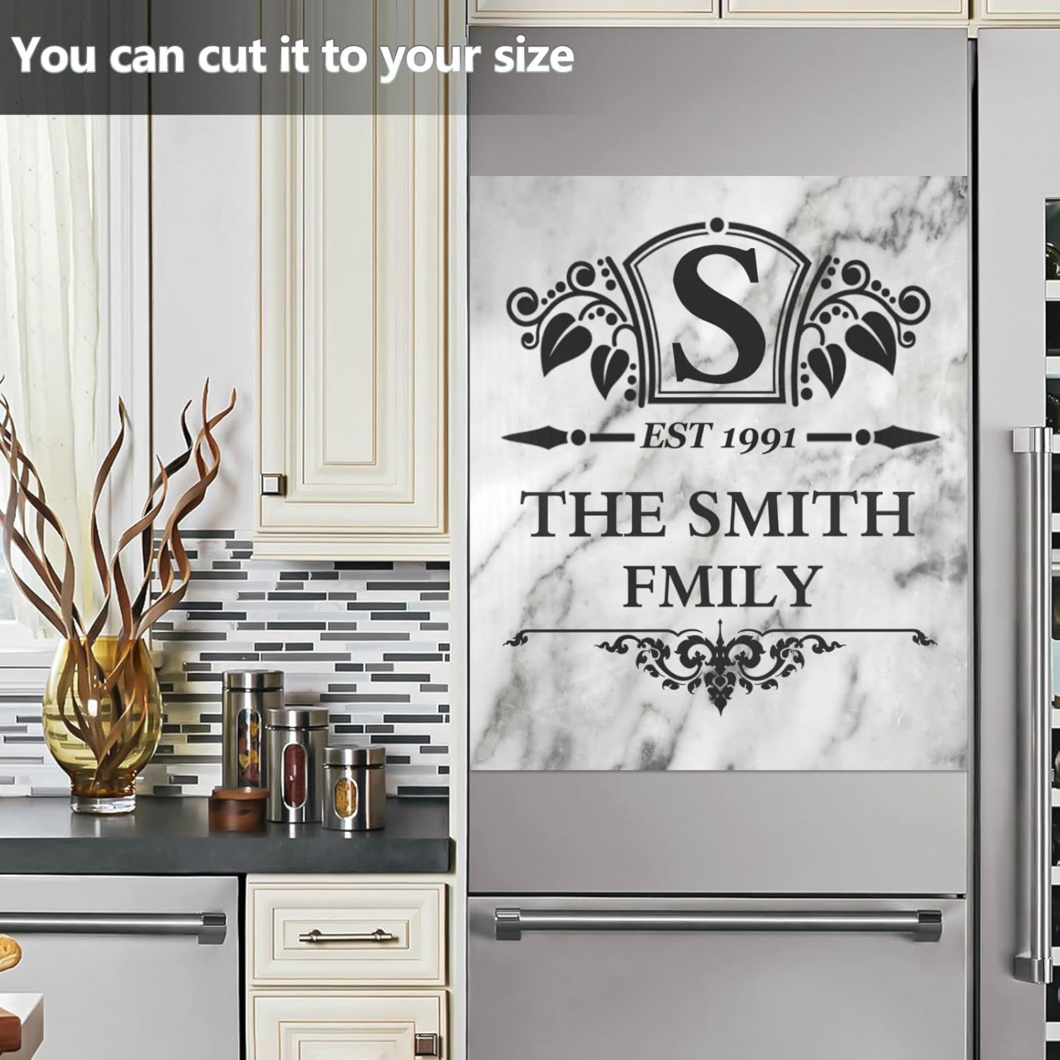 Custom Family Name Marble Texture Dishwasher Magnet Cover Waterproof Magnectic Sticker Refrigerator Magnets Decor Personalized Fridges Door Magnet Sticker for Mom's Gift Kitchen Decorative 23"x26"