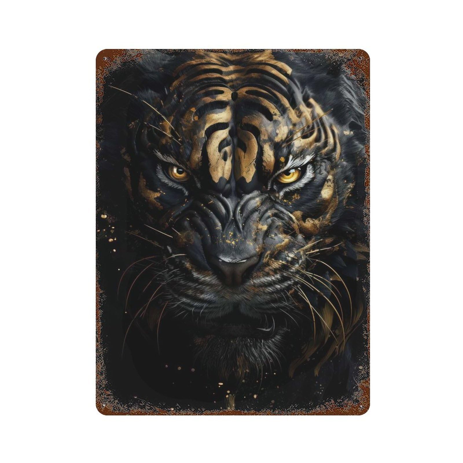 Retro Metal Sign Black Tiger in Gold 15.7"x11.8", Retro Wall Decor for Living Room, Hallway And Home Decor