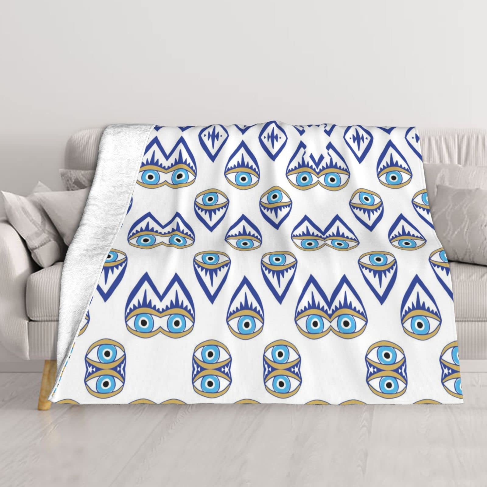 Couverture de canapé yeux bleus double couche imprimée douce pour lit