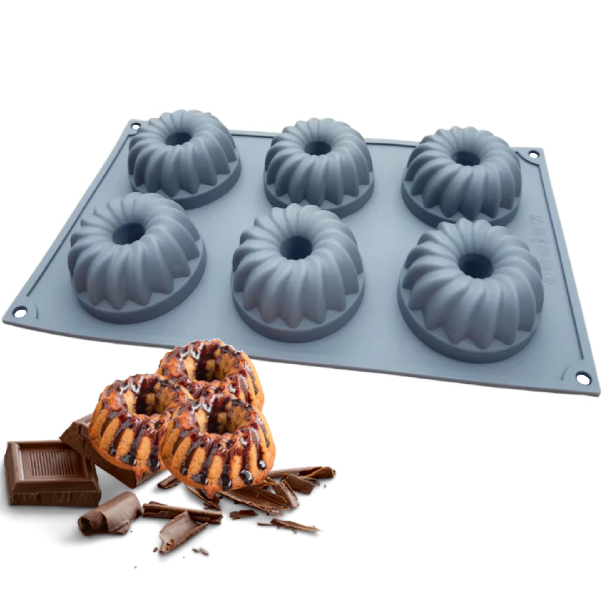 EliteHoff Mini Formy do Babeczek, Forma Silikonowa do Pieczenia Babki, Muffinek, Desery, Czekolada, Budyń, Galaretka, Bezpieczne dla Żywności, Wielokrotnego Użytku, 6 Gniazd, Szary