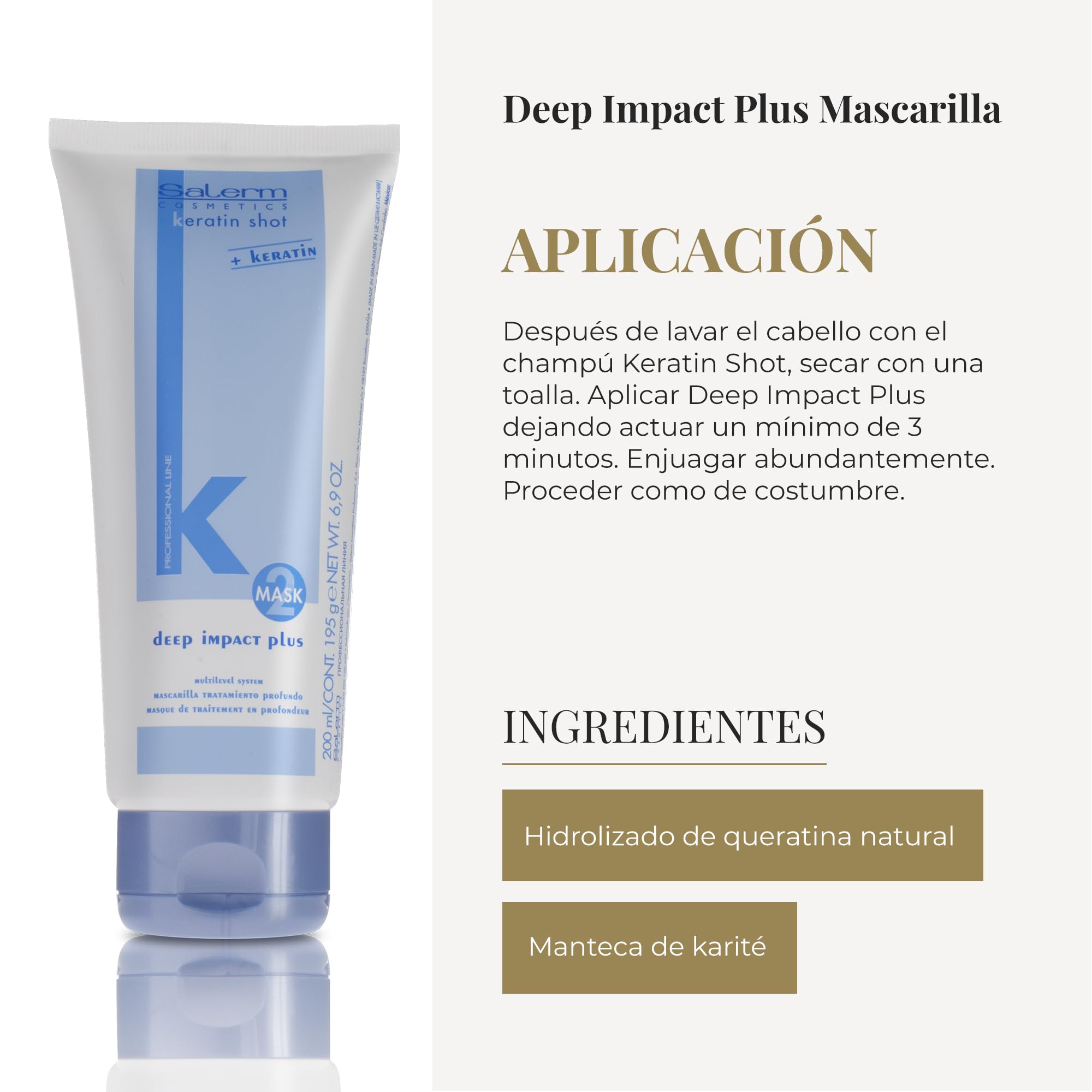 SALERM - Mascarilla Hidratante para el Cabello - Deep Impact Plus - 200 ml - Hidratación Profunda Cabello - para Uso de los Tratamientos de Alisado de la Familia Keratin Shot - Cabello Suave y Liso