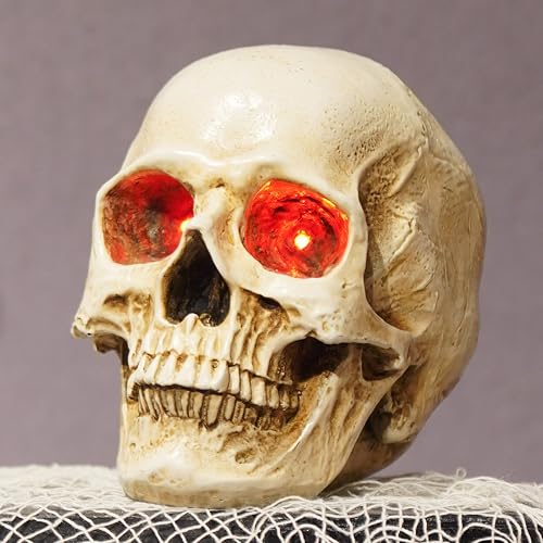 Braxio LED Halloween Skull Decor – 3.5x5x4.5 Inch Resin Skeleton