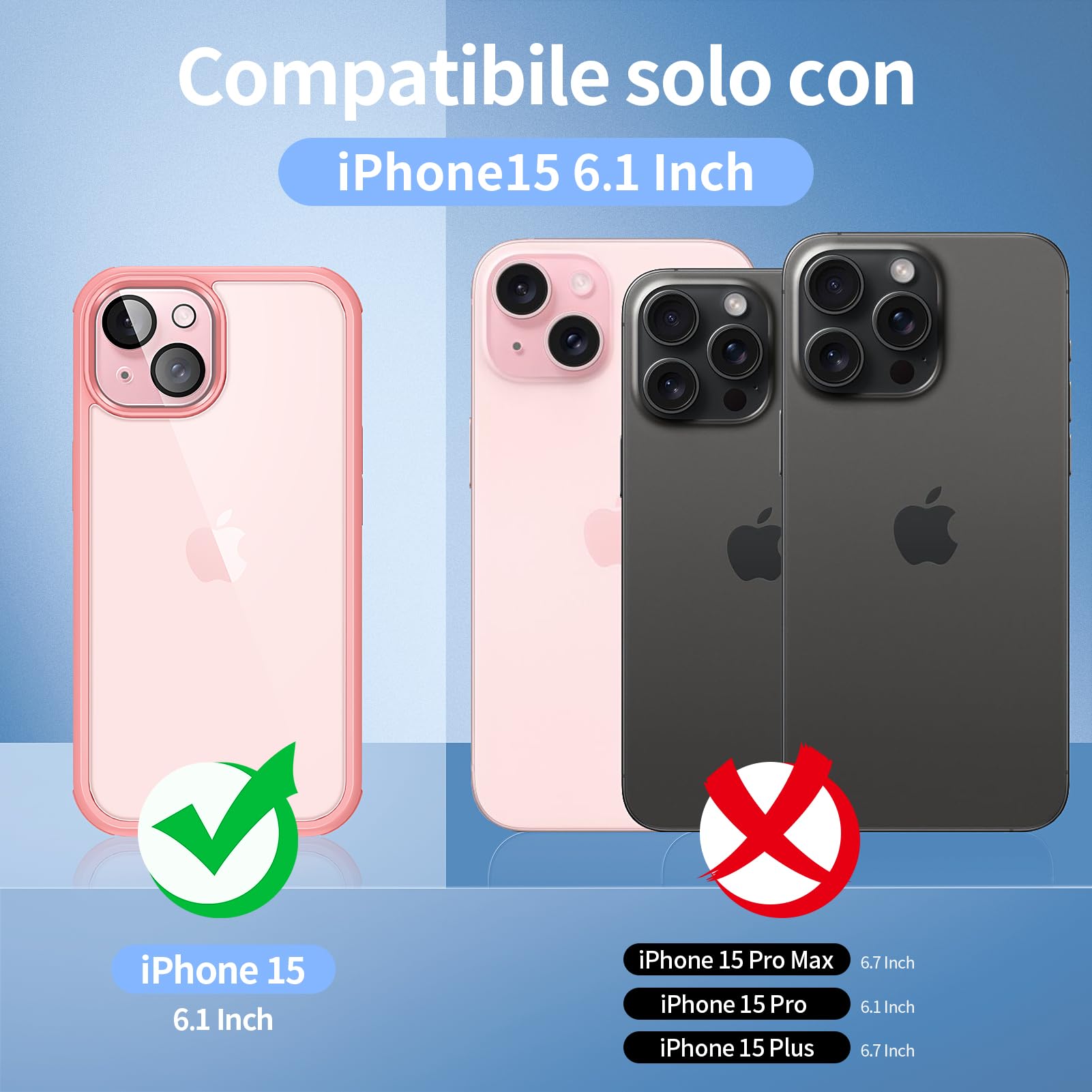 seacosmo Cover per iPhone 15, [9H HD] Integrata Vetro Temperato Schermo e Pellicola Fotocamera 360 Gradi Antiurto Case Rugged Doppia Protezione Custodia per iPhone 15, Rosa